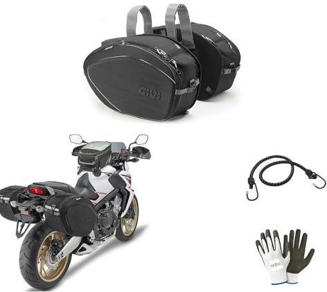 Rucksack für Dokumente, Paar Seitentaschen Givi EA101B, 30 l, Linie Easy-T, für Motorrad, Scooter, universelle Montage mit schwarzem Klettverschluss.