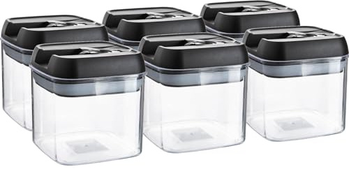 Argon Table Food Storage Containers with Airtight Flip Lock Lids - 500ml - Black - 6 Pack - Plastic Kitchen Storage Tupperware Pantry Food Organiser for Cereal, Oats, Sugar, Coffee, Biscuits, Tea