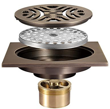 Ksunun Scarico a Pavimento Ottone Piletta Doccia 100 x 100 mm Scarico Pavimento Quadrato Deodorante Piletta Doccia a Pavimento,Green Bronze
