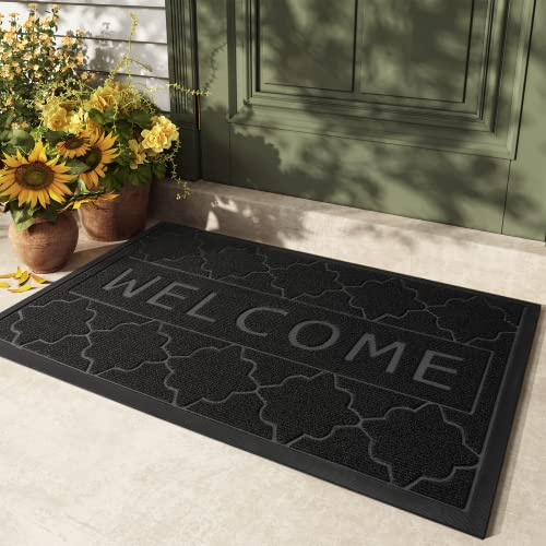 Color G Willkommen Fußmatte Außen, 60x120cm Schwarz Grau Outdoor Fussmatte Außen, Außenbereich Waschbar Schmutzfangmatte, Fussmatte Aussenbereich Wetterfest Türmatte für Eingang, Flur, Garten