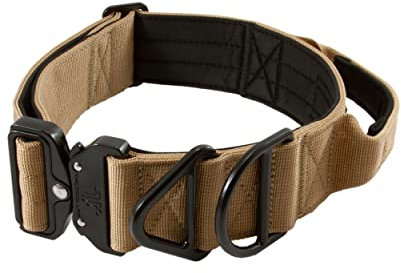 Tacticollar - 5,1 cm taktisches Hundehalsband mit Griff für mittelgroße und große Hunde, Mil Spec Nylonhalsband, Schnellverschluss-Metallschnalle, innen mit Neopren gepolstert (groß, Coyote Brown)