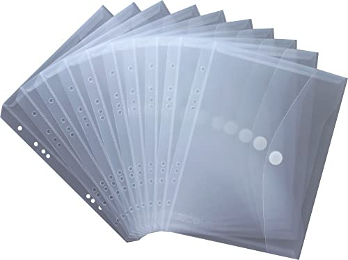 Dokumententaschen A5 quer PCR‑PP transparent natur Klett, Eurolochung 10Stk | 0,18 mm PCR‑PP, A5 quer, transparent natur, mit Klettverschluss und Eurolochung für bis zu 50 Blatt