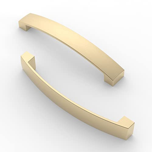 Furniware 10 Pack Cabinet Handles, Hardware Drawer Pulls, Aluminum Kitchen Cabinet Door Handles Pull, Brass-128mm(5 Inch) Hole Center | Modern Handles for Kitchen Cupboards, Chest of Drawers, Bathroom Vanities, & Wardrobe Doors, Home Renovation & DIY Projects