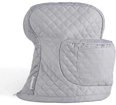 KITCHENAID Fitted Tilt-Head Stand Mixer Cover with Storage Pocket, Quilted 100% Cotton,14.4x18x10, Grey