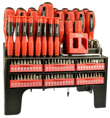 Red Tools Schraubendreher Set 101-tlg. mit Bits & Stecknüssen | 101-teilig · 23 Schraubendreher · 60 Bits · Standregal