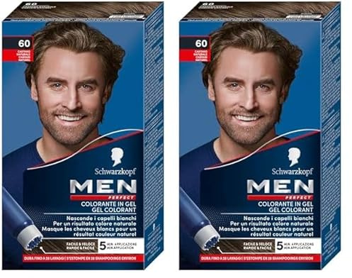 Schwarzkopf, Men Perfect, Tinta Colorante in Gel, Copertura dei Capelli Bianchi Effetto Naturale, Tonalità 60 Castano Naturale (Confezione da 2)