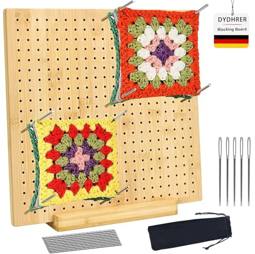 DYDHRER Granny Square Spanner,20 x 20 cm Blocking Board zum Häkeln,Blocking Board Häkeln und 20 Edelstahl Fester Stock,Spannbrett Granny Squares,Crochet Blocking Board für Strick- und Häkelprojekte