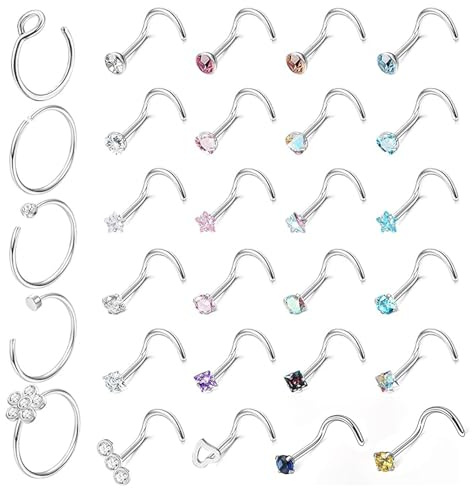 Eniyou Piercing de Nariz de Acero Quirúrgico 29 Piezas - Pendientes y Pirsins para Hombres y Mujeres