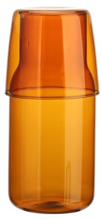 MISNODE Brown Retro Glass Carafe Jug with Tumbler, 29cm x 29cm, Shatter Resistant, 430g
