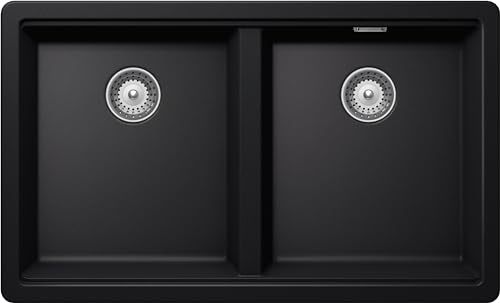 SCHOCK | Fregadero de cocina Galaxy N200 de 2 senos con borde funcional para accesorios, material: Cristadur, negro puro, 750 x 456 mm