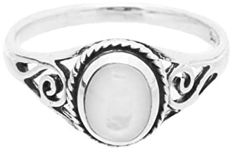 Windalf Zarter Bohemia Ring Lucy 9 mm Perlmutt mit Lebens Spiralen Freundschaftsring Glücks Silberring 925 Sterlingsilber