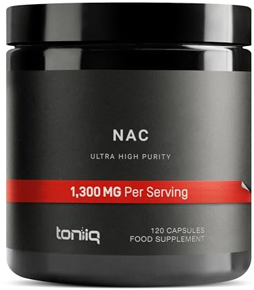 Toniiq 1300mg NAC - 2 Month Supply - Min. 98%+ Tested Purity | Ultra High Strength Bioavailable NAC Cysteine Supplement - 120 Vegetarian N Acetyl Cysteine Capsules - Lab Tested TQ