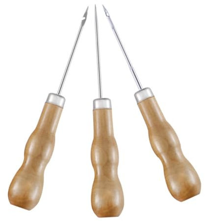 STOBOK 3stücke Holzgriff Nähahle Für Leder Leder-nähwerkzeuge Diy Schuhreparaturwerkzeug Locher