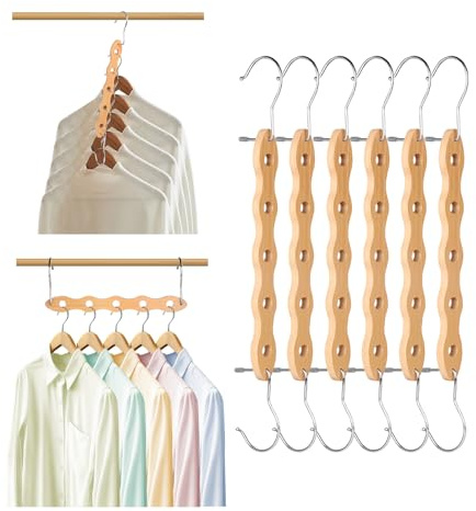 LALAGO Platzsparende Kleiderbügel, 6 Stück Magic Magische Holz-Kleiderbügel, Schrank Organizer mit Rutschfester Finish