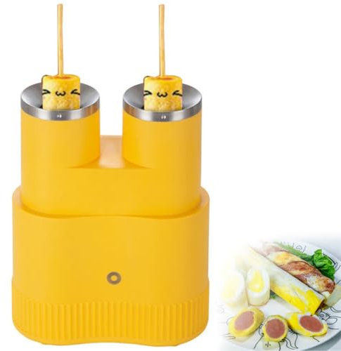 Automatic Egg Roll Maker, Double-tube Egg Boiler Sausage Machine, 7min fast cooking Hot Dog Roll Maker Egg Cooker Non Stick Cooking Tool yellow