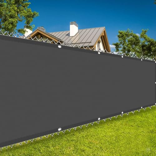 Balcony Privacy Screen Cover 90 x 450 cm Waterproof Rectangle Fence Privacy Screen Cover with Grommets with Rope for Outdoor, Garden, Backyard, Rails, Dark Grey