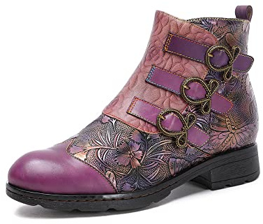 CrazycatZ Bottines en cuir pour femme avec motif floral et doublure en fourrure, violet, 39 EU