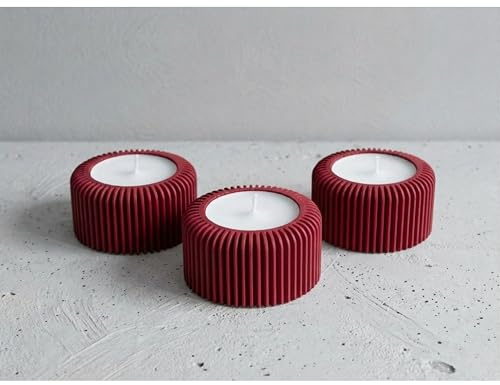 Teelichthalter (3er Set) - @AcubycArt - für kleine Teelichter - modernes Design - Bio-Kunststoff (Rot, 3 cm)
