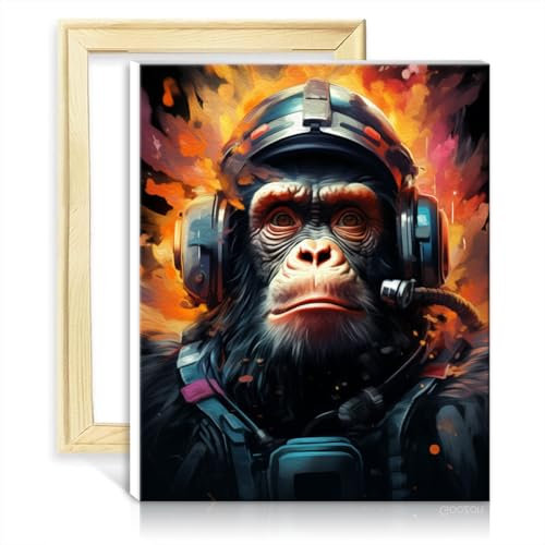 LiHEQING Pintura sobre lienzo por números, pintura al óleo de orangután piloto por números, kit de pintura de números para niños, marco de bricolaje (30 x 40 cm)