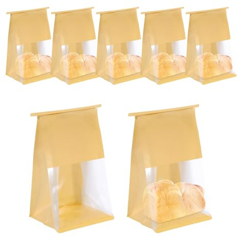 QUARKZMAN 25 Bolsas de Pan para Pan Casero, 6.3x5.1x10.2 Pulgadas Bolsas de Panadería de Papel Kraft con Cierre de Pestaña de Hierro, Bolsas de Regalo para Pan con Envase de Alimentos,Marrón