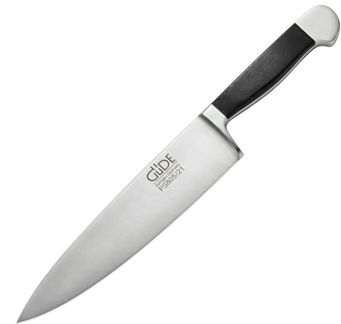 Güde Solingen Made in Germany - deutsches Kochmesser Handarbeit 21 cm Klingenlänge Alpha Pure Doppelkropf - geschmiedet Ergonomischer schwarzer Micarta-Griff - Perfekt für Profiköche Küchenmesser