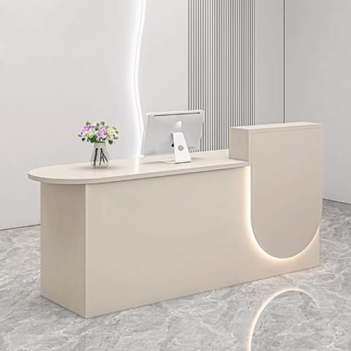 GUQASDV Empfangstheke Tresen Rezeption, Reception Desk Salon, Empfangstresen für Praxis, Bürotheke Reception Tisch mit Sanfter Beleuchtung für Kleine Unternehmen(Beige,1.1m)
