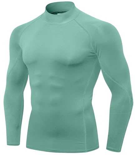 SPVISE Lot de 1 ou 2 t-shirts de compression à manches longues pour homme - T-shirts d'entraînement athlétiques à col roulé, Col roulé synthétique Vert herbe, Taille M