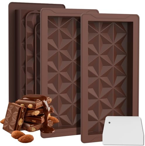 WD&CD Chocolate Silicone Mold 3 PCS Thick Deep Chocolate Making Kit with a Spatula Reusable Kitchen Homemade Baking Candy Moulds DIY Ice Cube Maker