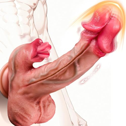 Realistic Thrusting Dildo Vibrator - Silicone Double Eaded Dildos Vibrators Sex Toys with 7 Thrusting Vibration & 9 Tongue Licking Heating Modes, Suction Cup Dildo Adult Sex Toy for Women and Couples
