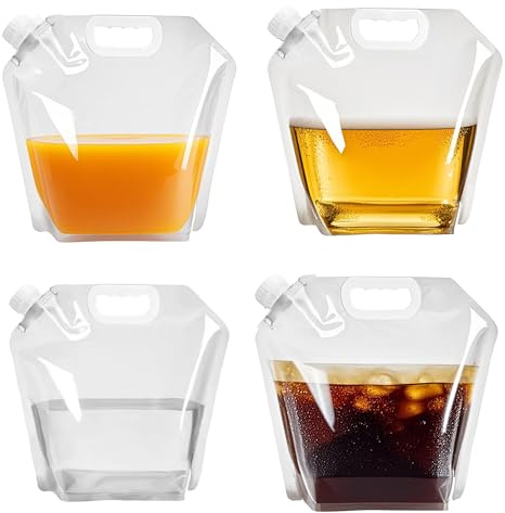 SISKEYCOOC 4-pack vikbara vattenbehållare 5 l/10 l – BPA-fria, genomskinliga plastpåsar med handtag för camping, nödsituationer, vandring – läckagesäker, frys, vikbara vattenmuggar (4 x 10 l)