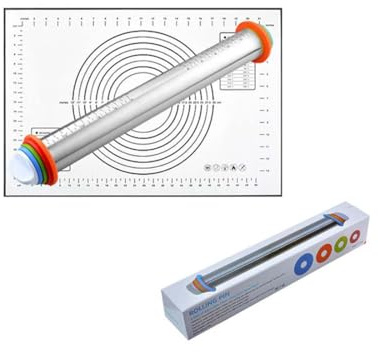 Stainless Steel Rolling Pin, Rouleau à Pâtisserie antiadhésif,Rouleau à Pâtisserie en Acier Inoxydable avec disques réglables et marquage de Mesure Tapis, Rouleau à Pâtisserie Antiadhésif (Noir)