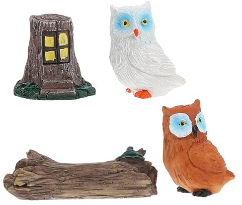 BESTonZON 1satz Resin Owl Figurines Für Terrarium Und Garten Lifelike Miniatur Eule Mit Baumstamm Teiliges Für Kreative Und Outdoor Dekoration