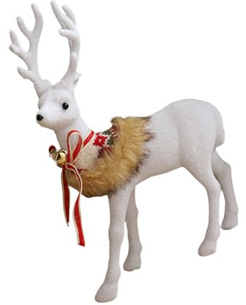 Qcbuegof Figura di renna bianca realistica Caratteristica Renna Bianca Figura Ornamento Per O Ufficio Decorazione di Natale Ufficio Decorazioni di Natale
