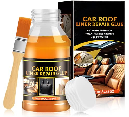 WEILAOK Colla per Tessuti Auto, Colla per Cielo Auto, colla Tessuto Cielo Auto con Pennello, Viscosità Elevata, Adatto per la Riparazione di Tetti E Interni di auto, 100g