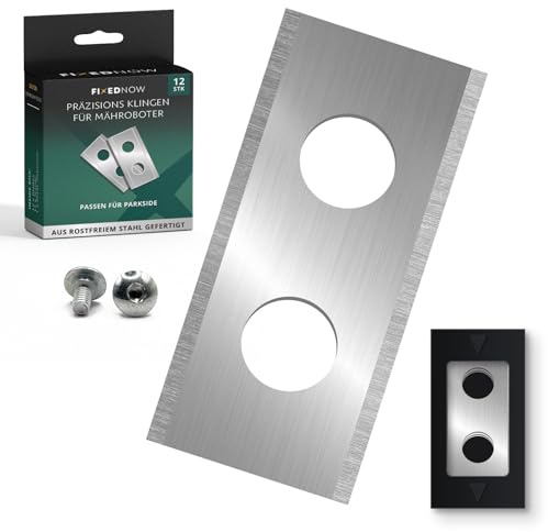 FixedNow Cuchillas de Repuesto 12 uds para Robot Cortacésped Parkside | Acero inoxidable, compatibles con Parkside PAMRC 250 A1, PMRA/PMRDA 20-Li B2, PAMRS 1000, PAMR 500, tornillos incluidos