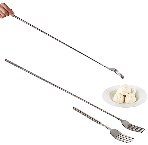 Teleskopgaffel i rostfritt stål, utdragbar gaffel lång teleskop 22–64,5 cm teleskopgaffel för BBQ rostning middag frukt desser