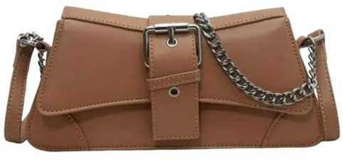 Gyios Handtasche Damen Pu Leder Schultertasche Mit Kette, Elegante Crossbody Tasche Für Den Gelegenen Oder Täglichen Gebrauch-Kaffee