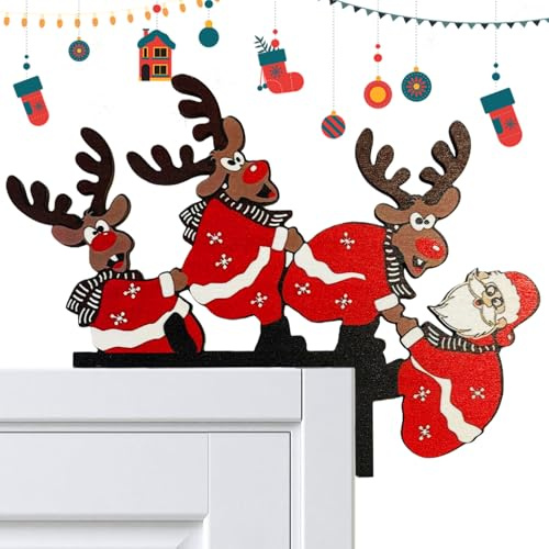 AMSNINK Weihnachtsdeko Holz Türrahmen Deko mit Weihnachtsmann und Rentieren, kreative Weihnachtsdeko innen und Outdoor, weihnachtsdekorationen für Türen, Fenster und Wände, ideale türdeko Weihnachten
