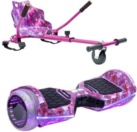 Hover-Pro INFINITY 6.5 All-Terrain Hoverboard and Hoverkart Bundle – Self-Balancing Hoverboard with Bluetooth Speaker and LED Lights, Hoverboard Go Kart Attachment for Kids, Teens PINK GALAXY