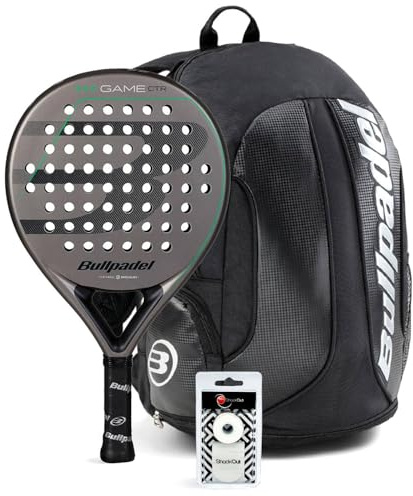 Pack Pala de Pádel Bullpadel Game Control Gris + Mochila Bullpadel Avant + Protector y Overgrip ShockOut, Pala Pádel Redonda y Ligera, de Balance Bajo, Precisión y Control, Mochila Varios Bolsillos