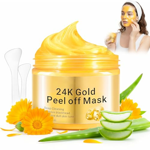 24K Gold Peel Off Maschera Viso, Purificante e Idratante, Maschera Collagene Viso, Peel Off Trattamento Viso Per La Cura Della Pelle, Adatto Sia per Uomini Che per Donne, 120ML