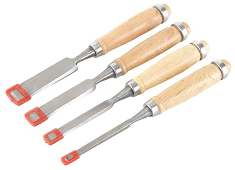 4 Pieces Wood Chisel Set Woodworking Carving Hand Tools 1/4, 1/2, 3/4 and 1 (6mm, 12mm, 19mm, 24mm) with Easy-Grip Handles for Carving and Scraping
