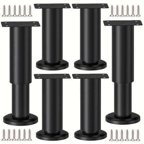 LCOUACEO 6 Stycken Möbelfötter Justerbara Höjd 8–12 Cm Metall Svart För Soffa Skåp Säng Bord