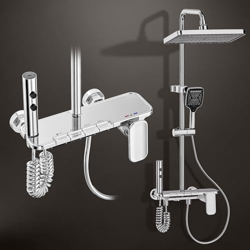 YJYAJIE Regendusche mit Armatur Chrome, Duscharmatur Komplettset - 31x20cm Regendusche, Handbrause, konzentriertem Strahl und Wannenarmatur, Höhenverstellbare Wandhalterun 95-135cm