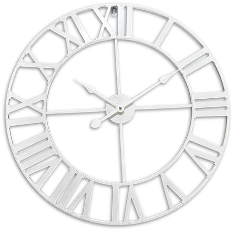 Relaxdays Wanduhr, römische Zahlen, Ø 60 cm, weiß | batteriebetriebene Wohnzimmeruhr, analoge Küchenuhr, Eisen