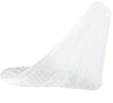 Uonlytech 4m Long Bridal Veil with Lace and Sequin Embellishments, Single Layer White Cathedral Wedding Veil for Brides, Floor-length Photo Prop and Wedding Dress Accessory