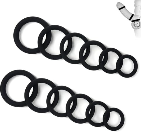 GNALIA Juguetes Eróticos Para Pareja Sexuales - Anillos Apilables Para Pene - 12 Unidades, Color Negro, 22-39Mm