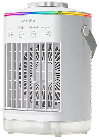 Portable Air Conditioner 4 in 1, Personal Air Cooler Fan & Humidifier with 700ml Water Tank, 4 Speed, 4 Timer, 7 Color Lights, Fan Cooler with Handle, Touch Screen for Home Office Dorm Indoor