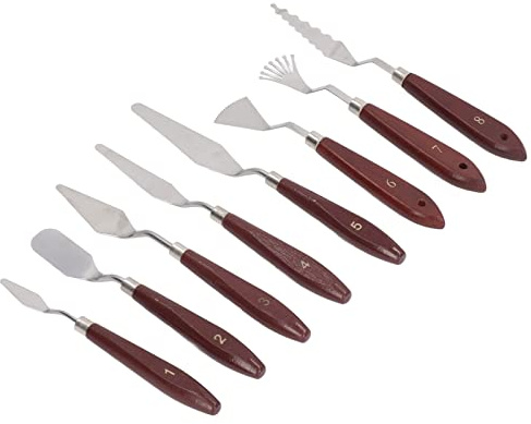 Tixiyu Set di coltelli da pallet, spatola multiuso in acciaio inox, raschietto di miscelazione per pittura artistica, manico in legno, facile controllo per artisti