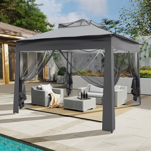 ARTETHYS Pavillon Faltpavillon 3x3 Wasserdicht Stabil Winterfest, Pop Up Pavillon mit 4 Moskitonetz, Höhenverstellbar Faltbar Gartenzelt, Doppeldach Gartenpavillon UV-Schutz 50+, Festzelt mit Tasche